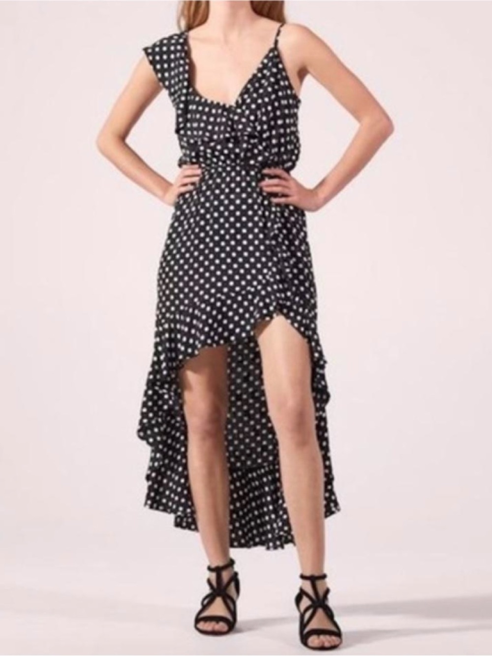 Sandro Women’s Black Polka Dot Asymmetrical Hi-Low Dress
